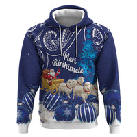 New Zealand Christmas In July Personalised Zip Hoodie Funny Santa Sheep Meri Kirihimete Blue