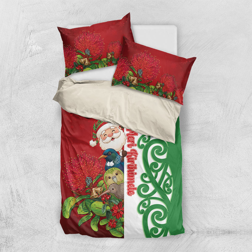 Meri Kirihimete New Zealand Bedding Set Cute Santa NZ Animals and Pohutukawa