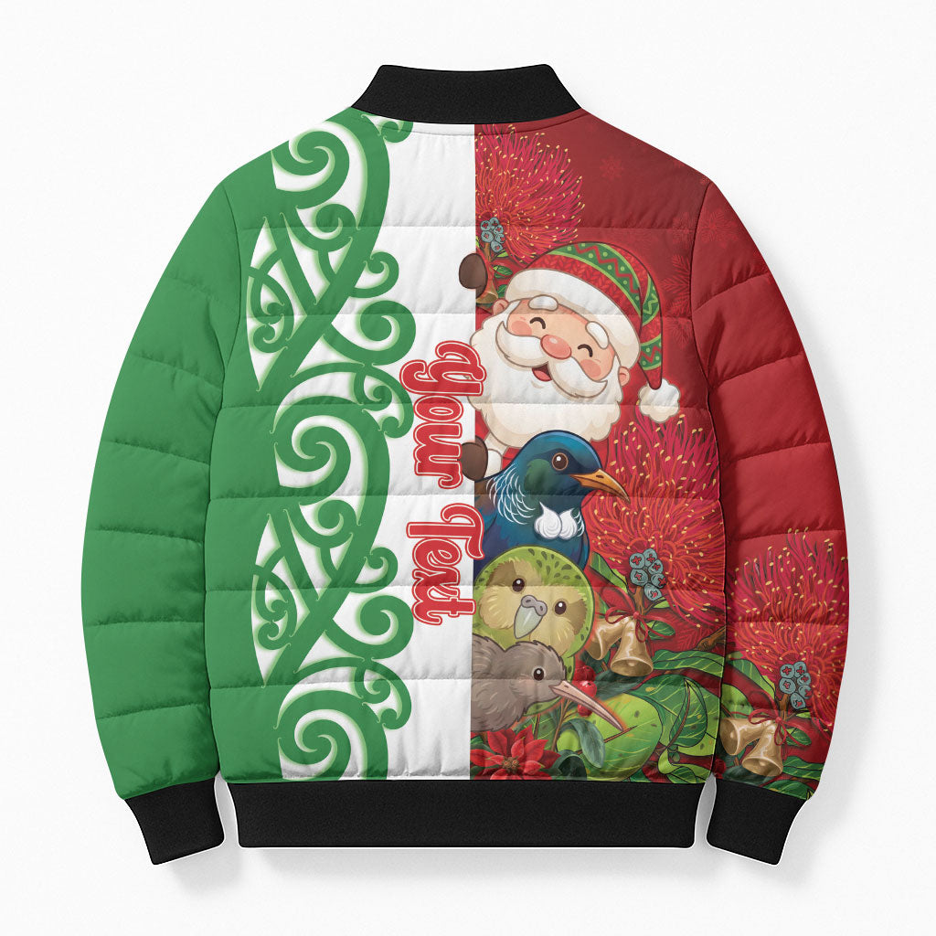 Meri Kirihimete New Zealand Personalised Bomber Puffer Jacket Cute Santa NZ Animals and Pohutukawa