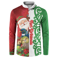 Meri Kirihimete New Zealand Personalised Button Sweatshirt Cute Santa NZ Animals and Pohutukawa