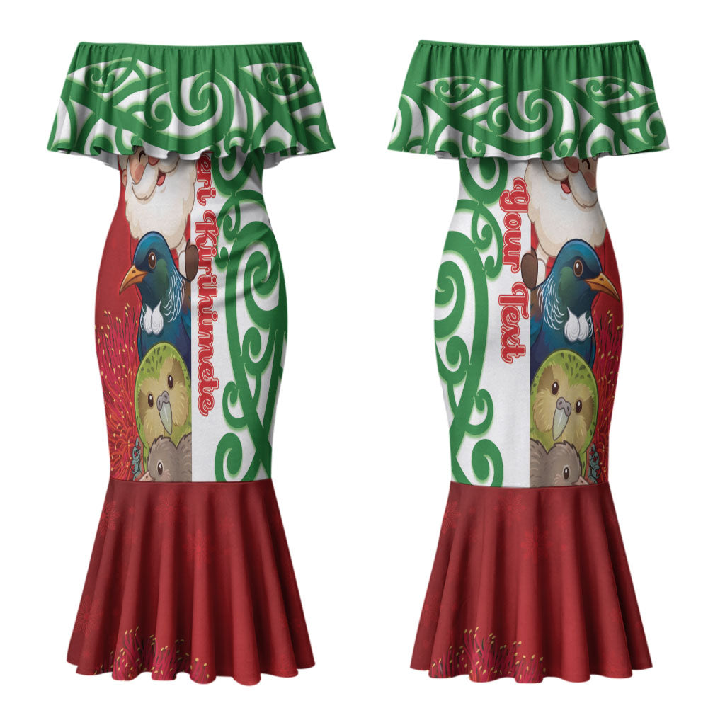 Meri Kirihimete New Zealand Personalised Couples Matching Mermaid Dress and Hawaiian Shirt Cute Santa NZ Animals and Pohutukawa LT14 - Polynesian Pride