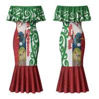 Meri Kirihimete New Zealand Personalised Couples Matching Mermaid Dress and Hawaiian Shirt Cute Santa NZ Animals and Pohutukawa LT14 - Polynesian Pride
