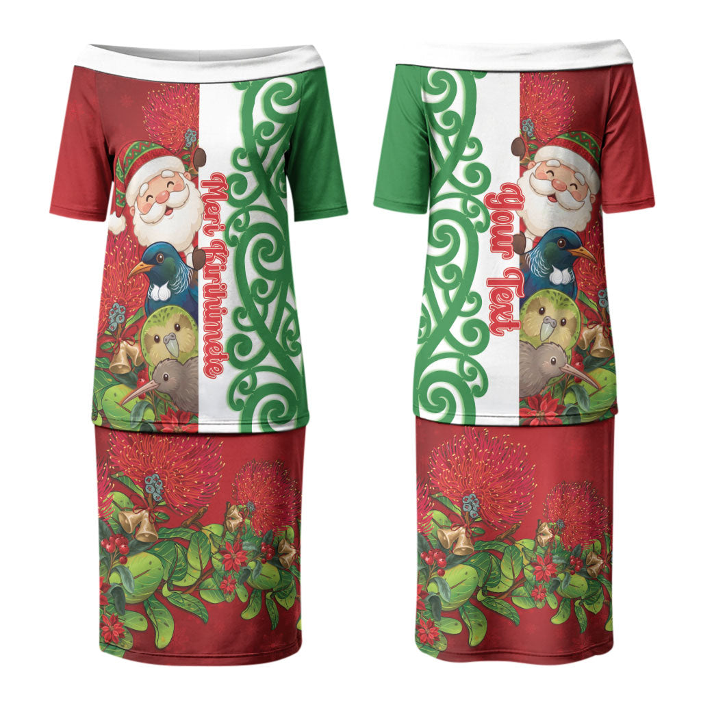Meri Kirihimete New Zealand Personalised Couples Matching Puletasi and Long Sleeve Button Shirt Cute Santa NZ Animals and Pohutukawa LT14 - Polynesian Pride