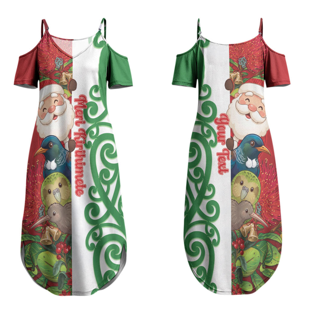 Meri Kirihimete New Zealand Personalised Couples Matching Summer Maxi Dress and Long Sleeve Button Shirt Cute Santa NZ Animals and Pohutukawa LT14 - Polynesian Pride