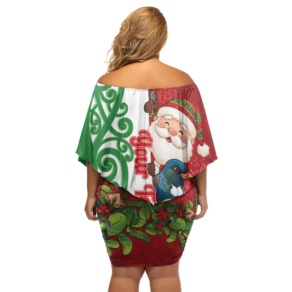 Meri Kirihimete New Zealand Personalised Family Matching Off Shoulder Short Dress and Hawaiian Shirt Cute Santa NZ Animals and Pohutukawa