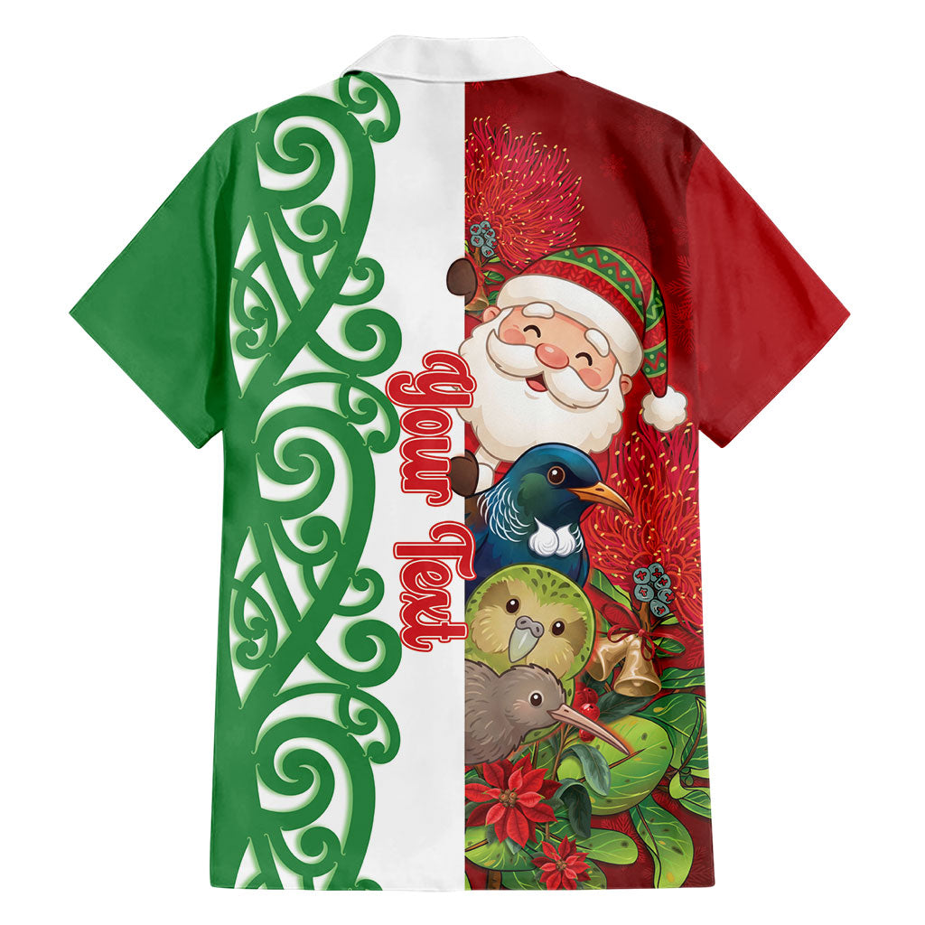 Meri Kirihimete New Zealand Personalised Family Matching Short Sleeve Bodycon Dress and Hawaiian Shirt Cute Santa NZ Animals and Pohutukawa