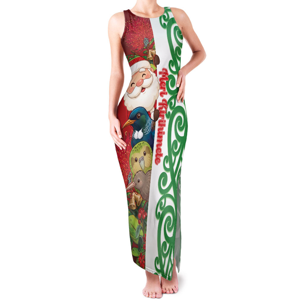 Meri Kirihimete New Zealand Personalised Family Matching Tank Maxi Dress and Hawaiian Shirt Cute Santa NZ Animals and Pohutukawa