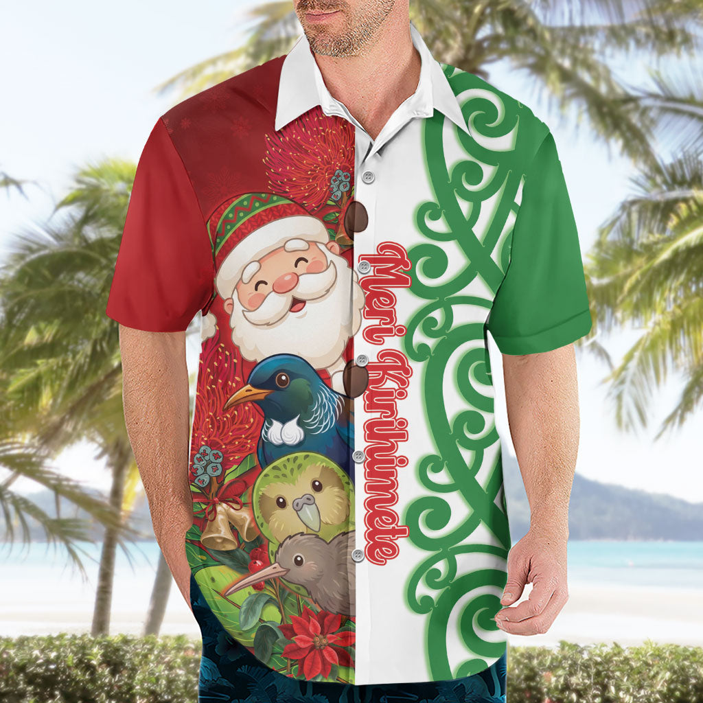 Meri Kirihimete New Zealand Personalised Hawaiian Shirt Cute Santa NZ Animals and Pohutukawa