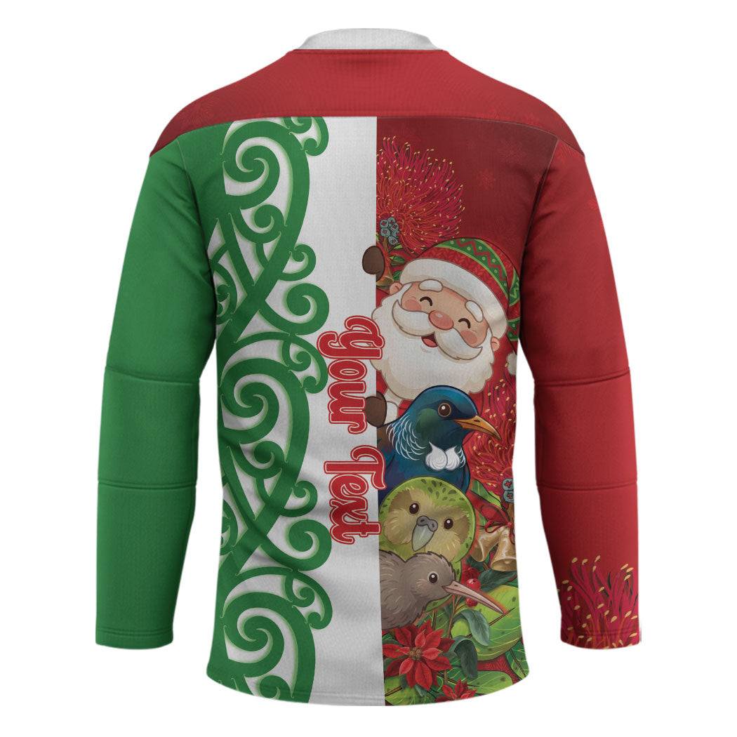 Meri Kirihimete New Zealand Personalised Hockey Jersey Cute Santa NZ Animals and Pohutukawa