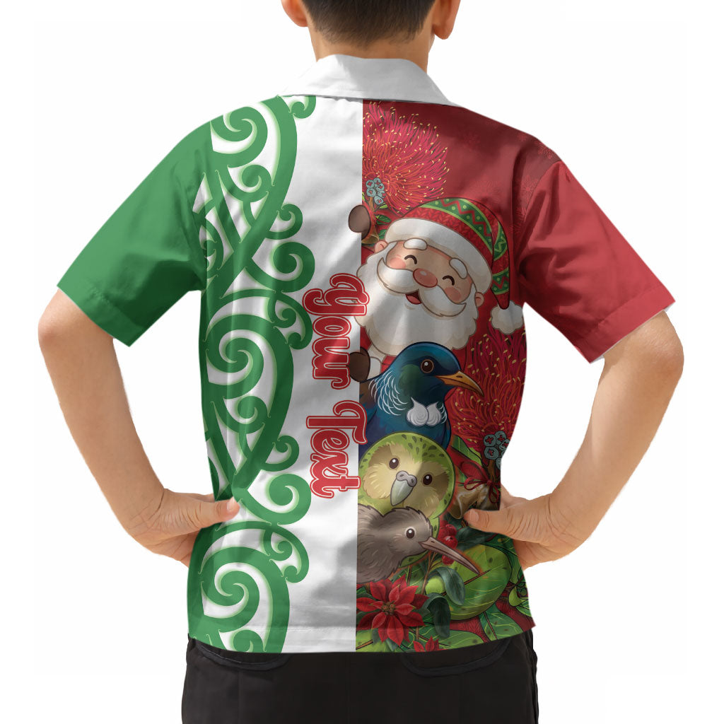 Meri Kirihimete New Zealand Personalised Kid Hawaiian Shirt Cute Santa NZ Animals and Pohutukawa LT14 - Polynesian Pride