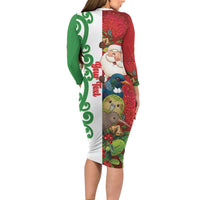 Meri Kirihimete New Zealand Personalised Long Sleeve Bodycon Dress Cute Santa NZ Animals and Pohutukawa