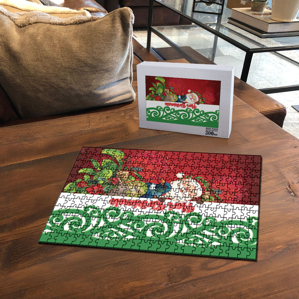 Meri Kirihimete New Zealand Puzzle Cute Santa NZ Animals and Pohutukawa