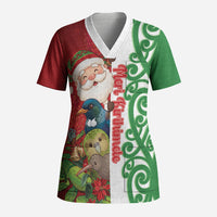 Meri Kirihimete New Zealand Personalised Scrub Top Cute Santa NZ Animals and Pohutukawa