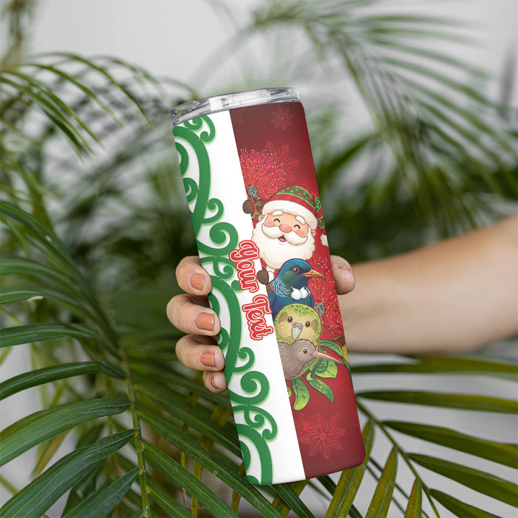 Meri Kirihimete New Zealand Personalised Skinny Tumbler Cute Santa NZ Animals and Pohutukawa