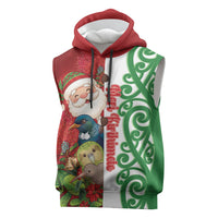 Meri Kirihimete New Zealand Personalised Sleeveless Hoodie Cute Santa NZ Animals and Pohutukawa