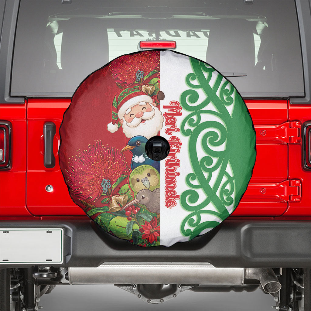 Meri Kirihimete New Zealand Spare Tire Cover Cute Santa NZ Animals and Pohutukawa