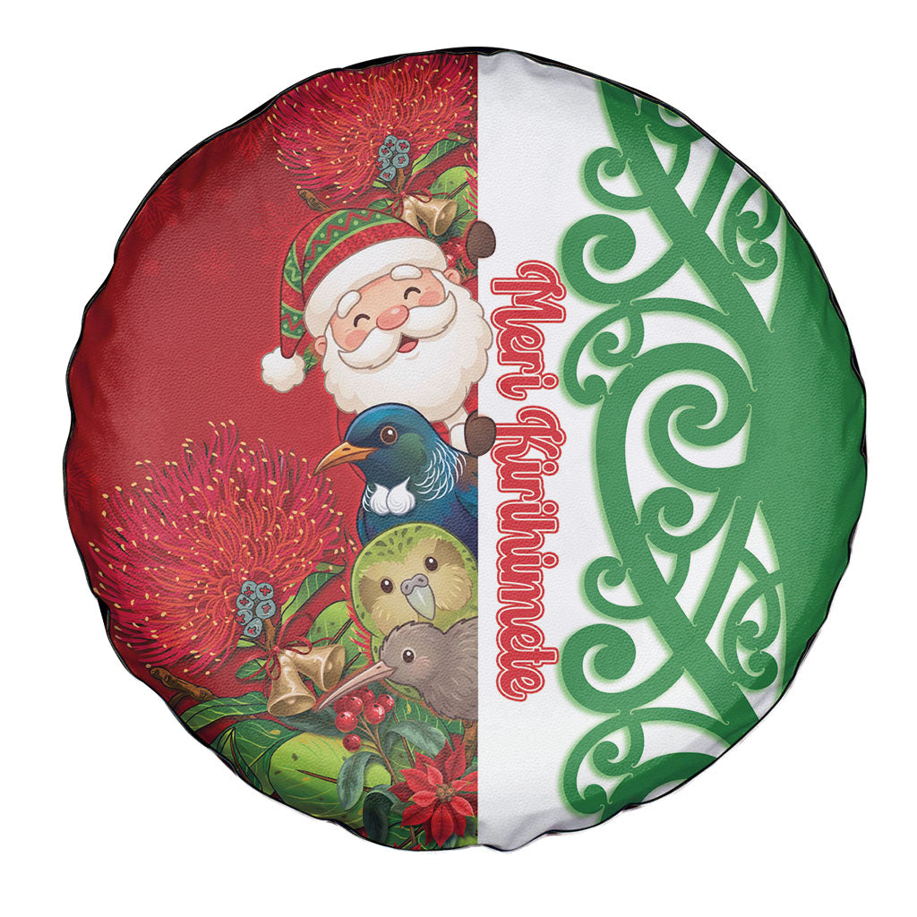 Meri Kirihimete New Zealand Spare Tire Cover Cute Santa NZ Animals and Pohutukawa