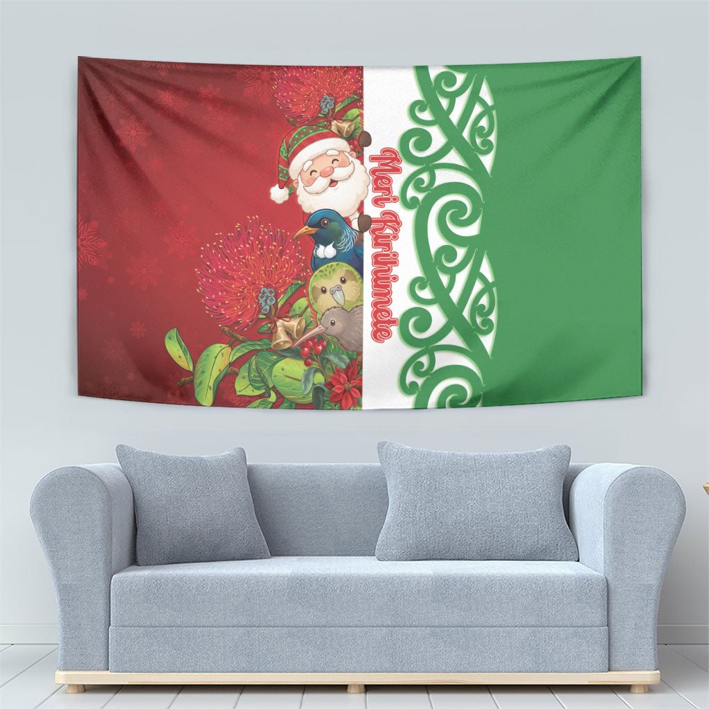 Meri Kirihimete New Zealand Tapestry Cute Santa NZ Animals and Pohutukawa