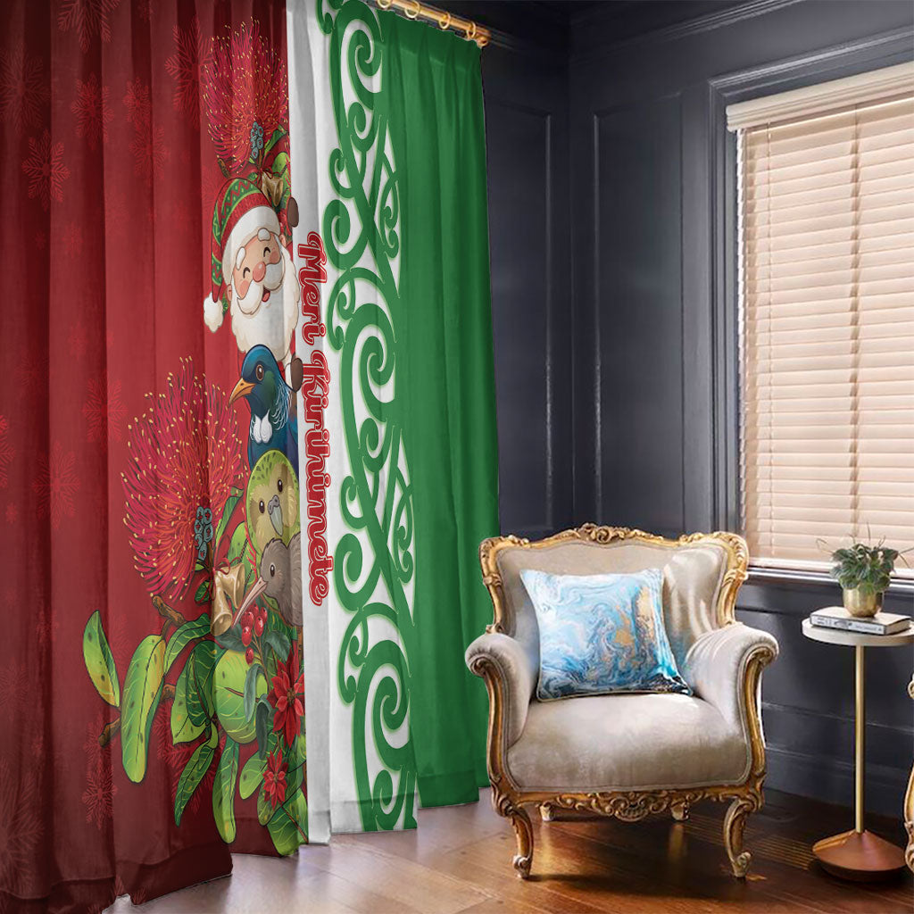 Meri Kirihimete New Zealand Window Curtain Cute Santa NZ Animals and Pohutukawa