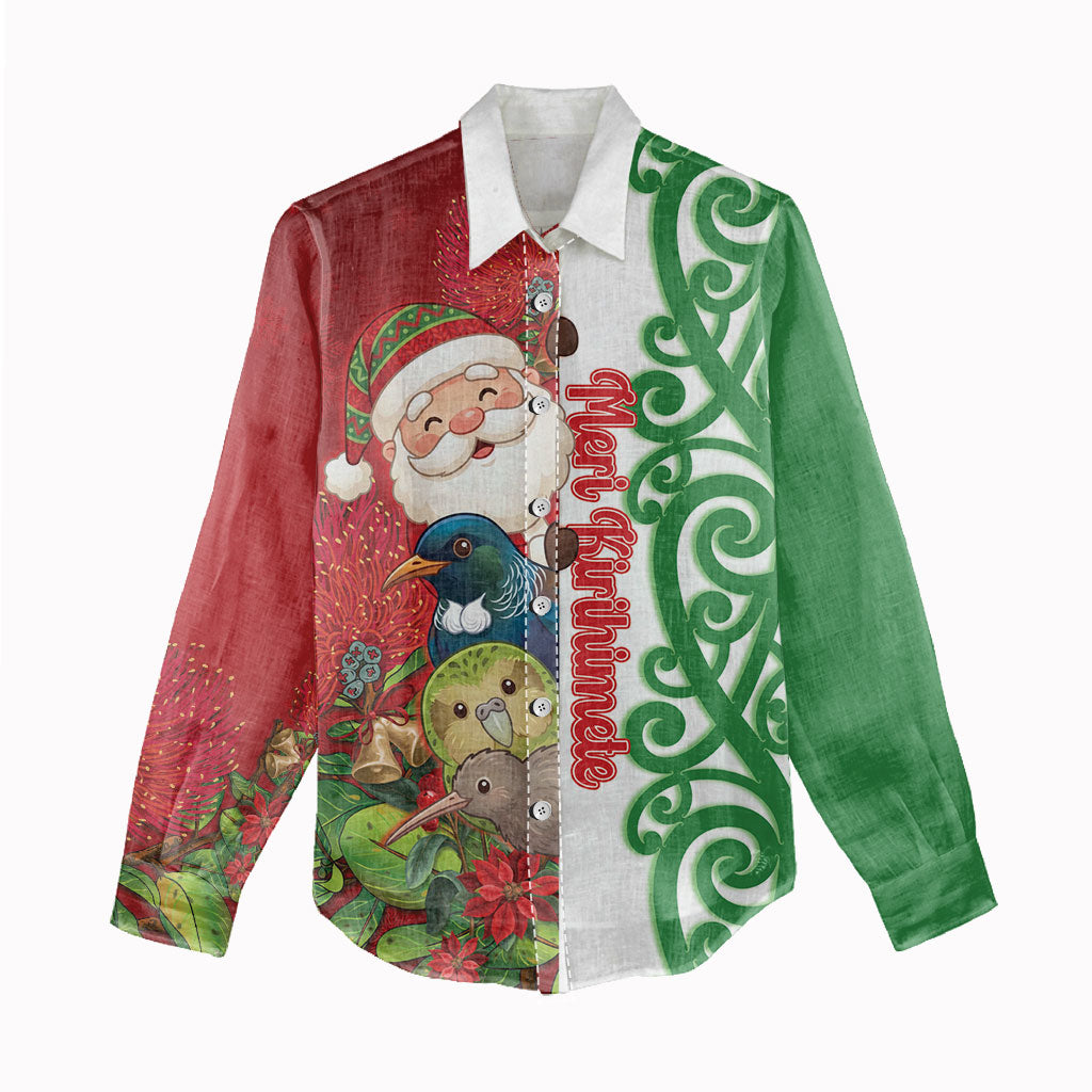 Meri Kirihimete New Zealand Personalised Women Casual Shirt Cute Santa NZ Animals and Pohutukawa