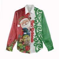 Meri Kirihimete New Zealand Personalised Women Casual Shirt Cute Santa NZ Animals and Pohutukawa