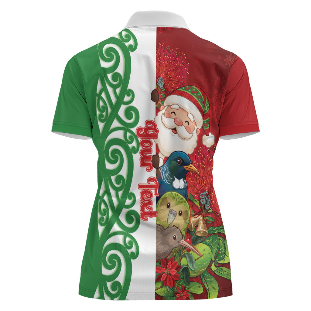 Meri Kirihimete New Zealand Personalised Women Polo Shirt Cute Santa NZ Animals and Pohutukawa