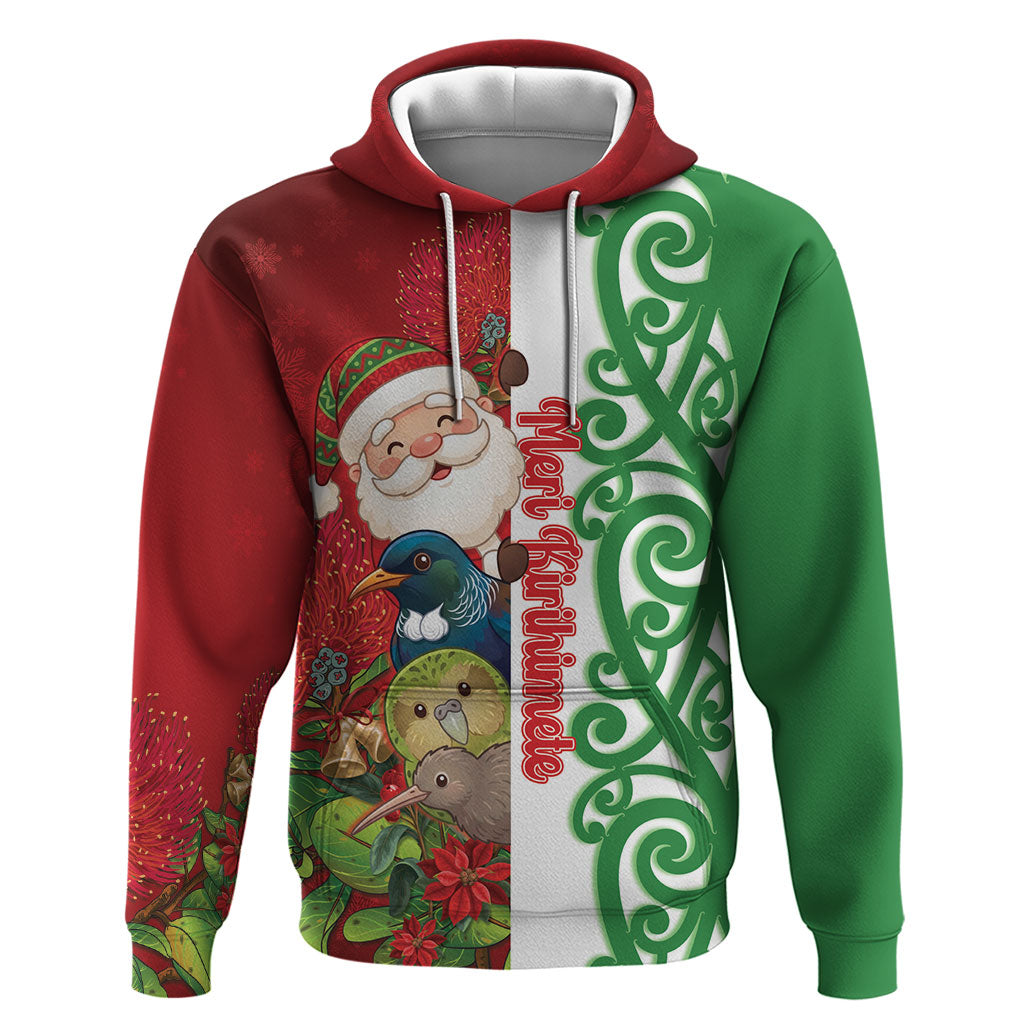 Meri Kirihimete New Zealand Personalised Zip Hoodie Cute Santa NZ Animals and Pohutukawa