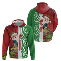 Meri Kirihimete New Zealand Personalised Zip Hoodie Cute Santa NZ Animals and Pohutukawa
