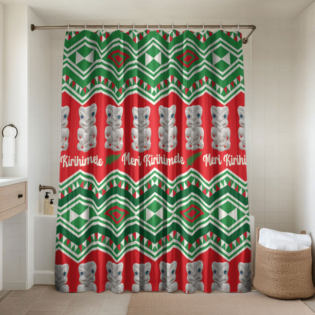 New Zealand Christmas In July Bathroom Set Meri Kirihimete Hei Tiki Taniko Motifs Seamless