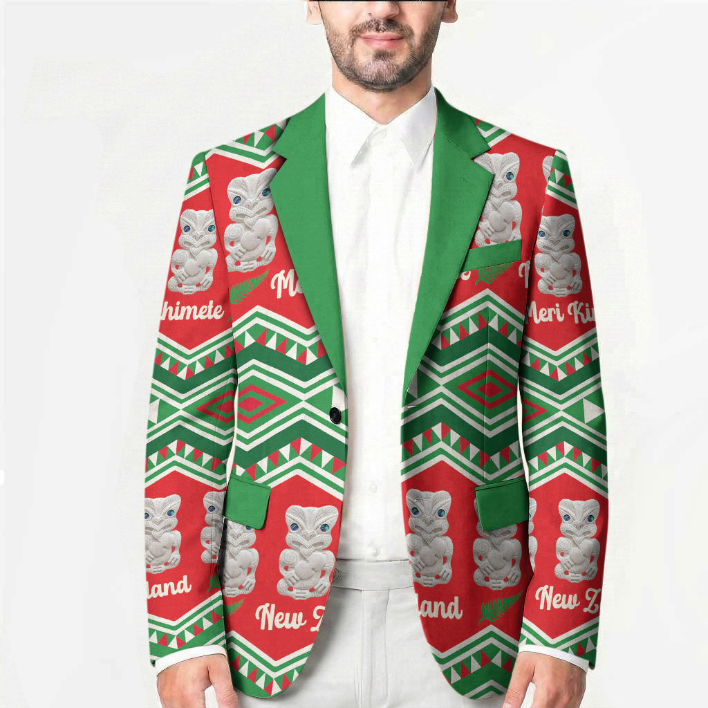 New Zealand Christmas In July Blazer Meri Kirihimete Hei Tiki Taniko Motifs Seamless