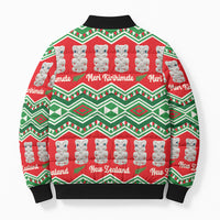 New Zealand Christmas In July Bomber Puffer Jacket Meri Kirihimete Hei Tiki Taniko Motifs Seamless