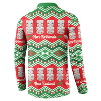 New Zealand Christmas In July Button Sweatshirt Meri Kirihimete Hei Tiki Taniko Motifs Seamless