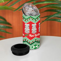 New Zealand Christmas In July 4 in 1 Can Cooler Tumbler Meri Kirihimete Hei Tiki Taniko Motifs Seamless