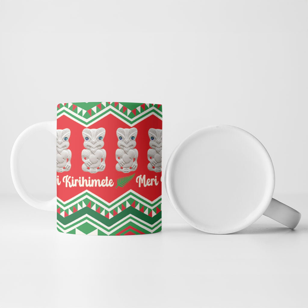 New Zealand Christmas In July Ceramic Mug Meri Kirihimete Hei Tiki Taniko Motifs Seamless