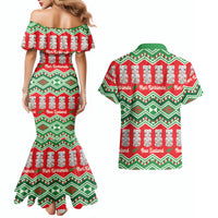 New Zealand Christmas In July Couples Matching Mermaid Dress and Hawaiian Shirt Meri Kirihimete Hei Tiki Taniko Motifs Seamless