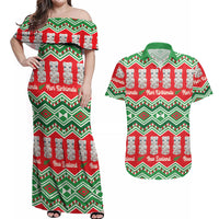 New Zealand Christmas In July Couples Matching Off Shoulder Maxi Dress and Hawaiian Shirt Meri Kirihimete Hei Tiki Taniko Motifs Seamless