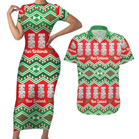 New Zealand Christmas In July Couples Matching Short Sleeve Bodycon Dress and Hawaiian Shirt Meri Kirihimete Hei Tiki Taniko Motifs Seamless