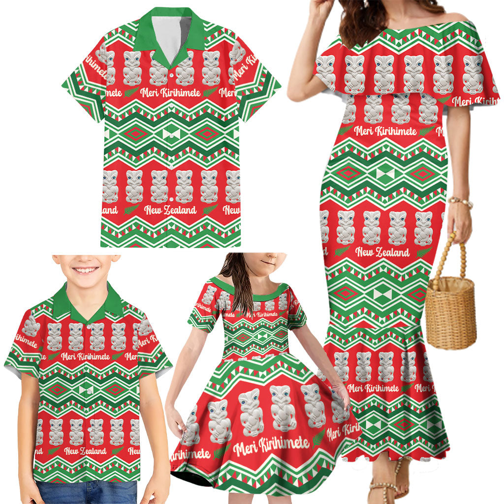 New Zealand Christmas In July Family Matching Mermaid Dress and Hawaiian Shirt Meri Kirihimete Hei Tiki Taniko Motifs Seamless