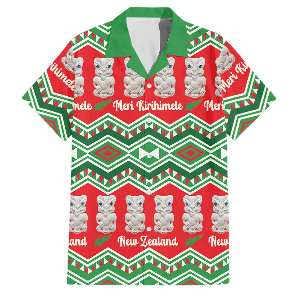 New Zealand Christmas In July Family Matching Off The Shoulder Long Sleeve Dress and Hawaiian Shirt Meri Kirihimete Hei Tiki Taniko Motifs Seamless