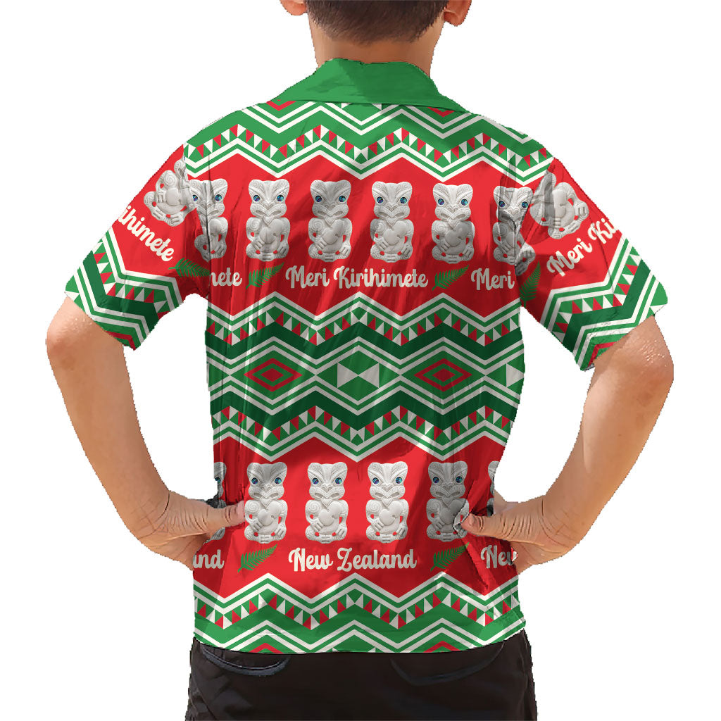 New Zealand Christmas In July Family Matching Off Shoulder Maxi Dress and Hawaiian Shirt Meri Kirihimete Hei Tiki Taniko Motifs Seamless