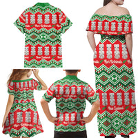 New Zealand Christmas In July Family Matching Off Shoulder Maxi Dress and Hawaiian Shirt Meri Kirihimete Hei Tiki Taniko Motifs Seamless