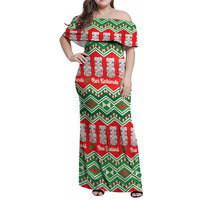 New Zealand Christmas In July Family Matching Off Shoulder Maxi Dress and Hawaiian Shirt Meri Kirihimete Hei Tiki Taniko Motifs Seamless