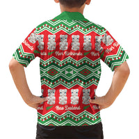 New Zealand Christmas In July Family Matching Off Shoulder Short Dress and Hawaiian Shirt Meri Kirihimete Hei Tiki Taniko Motifs Seamless