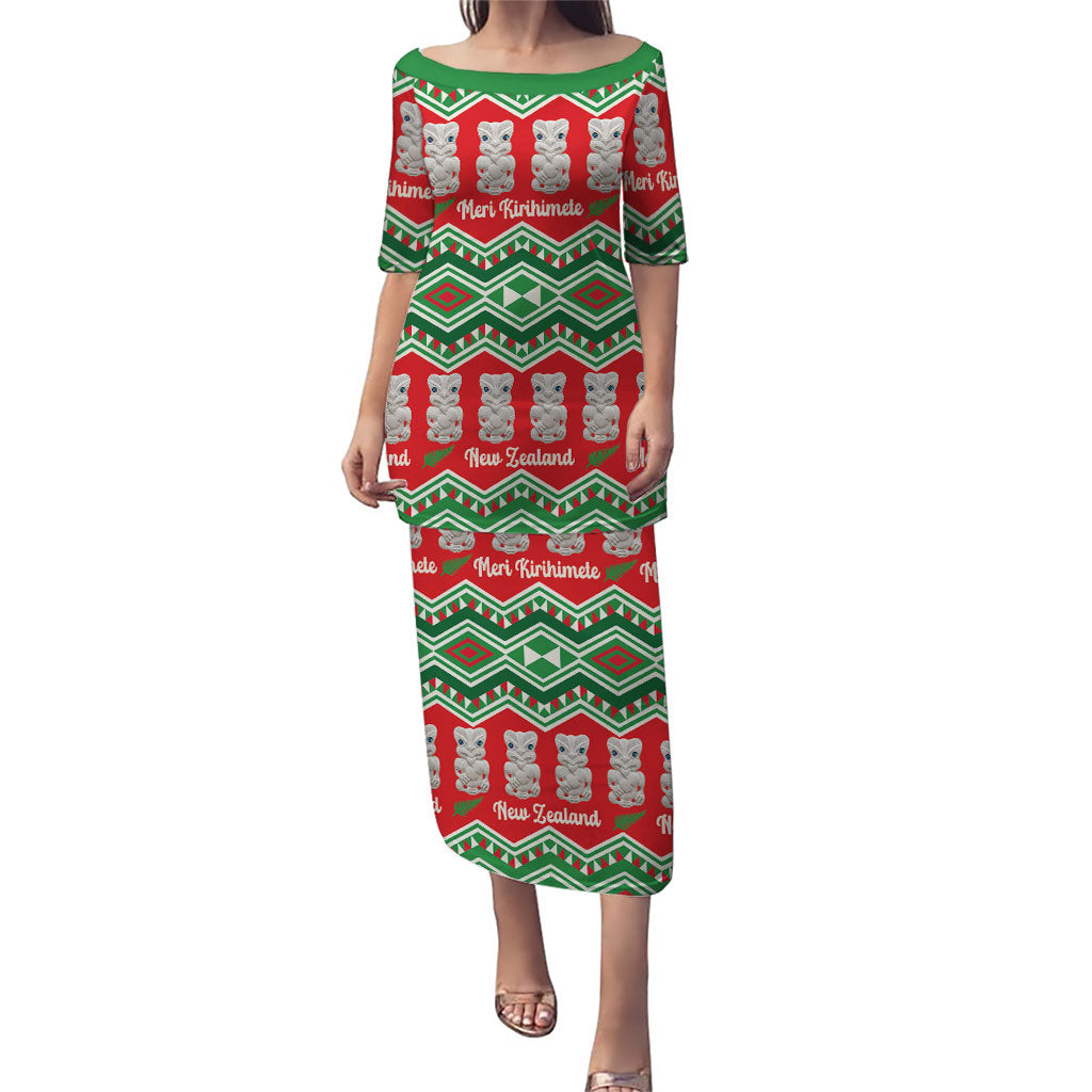 New Zealand Christmas In July Family Matching Puletasi and Hawaiian Shirt Meri Kirihimete Hei Tiki Taniko Motifs Seamless