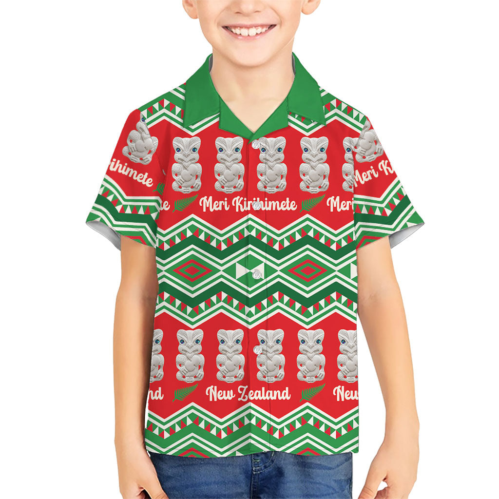 New Zealand Christmas In July Family Matching Tank Maxi Dress and Hawaiian Shirt Meri Kirihimete Hei Tiki Taniko Motifs Seamless
