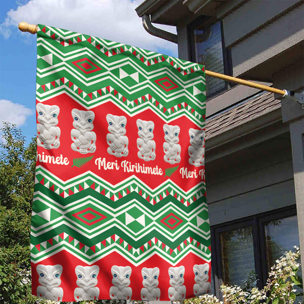 New Zealand Christmas In July Garden Flag Meri Kirihimete Hei Tiki Taniko Motifs Seamless