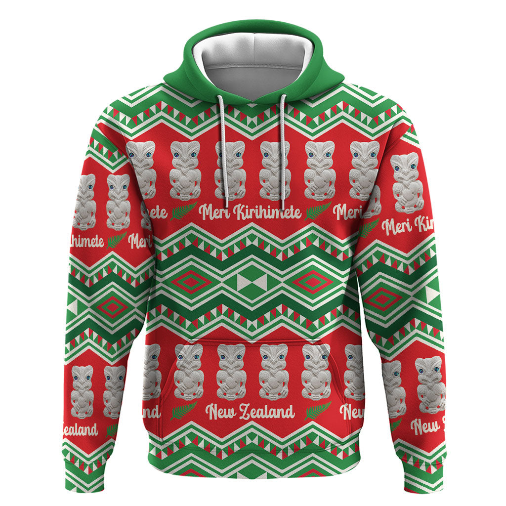 New Zealand Christmas In July Hoodie Meri Kirihimete Hei Tiki Taniko Motifs Seamless