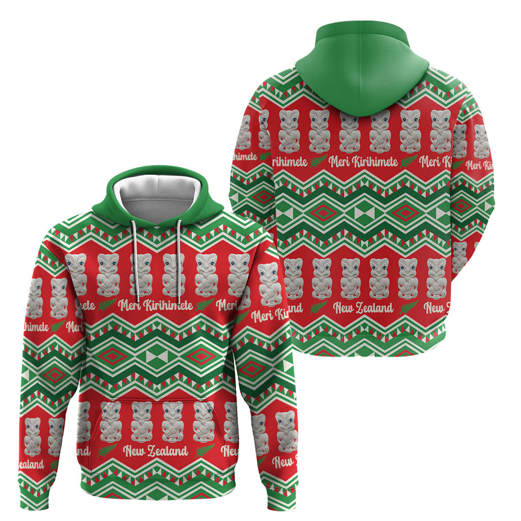 New Zealand Christmas In July Hoodie Meri Kirihimete Hei Tiki Taniko Motifs Seamless
