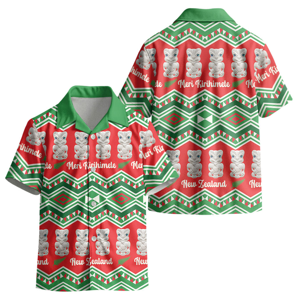 New Zealand Christmas In July Kid Hawaiian Shirt Meri Kirihimete Hei Tiki Taniko Motifs Seamless LT14 - Polynesian Pride