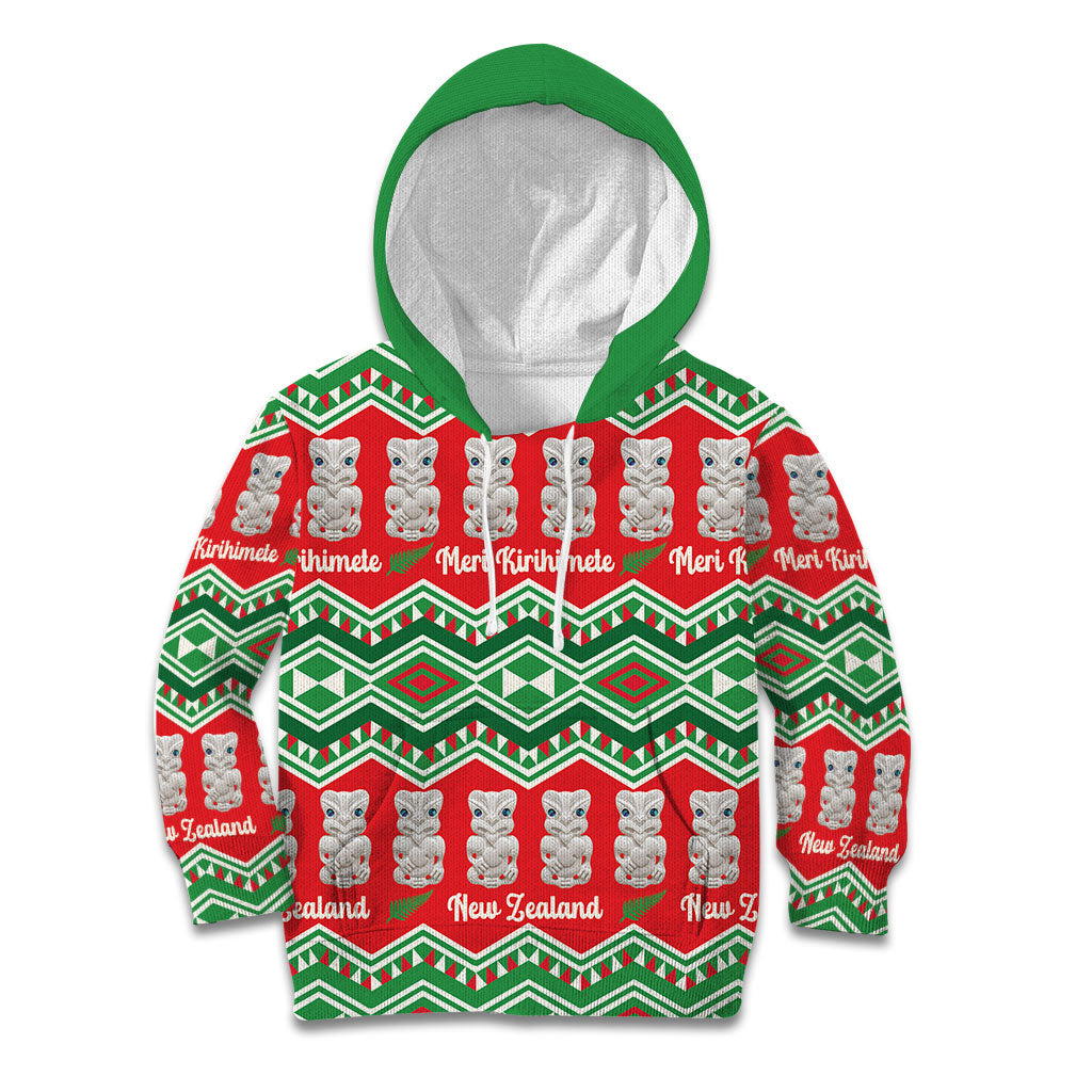New Zealand Christmas In July Kid Hoodie Meri Kirihimete Hei Tiki Taniko Motifs Seamless